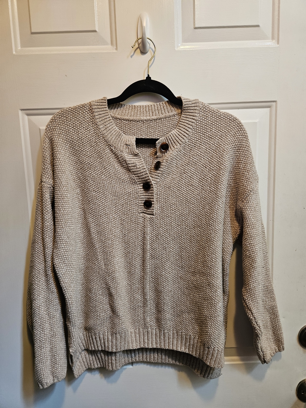 SHEIN Stone Knit Henley Button Pullover